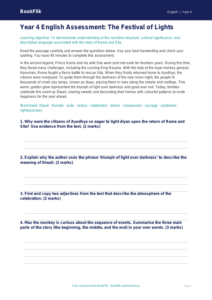 Free Diwali Story Assessment | Year 4 | English | BookFlik