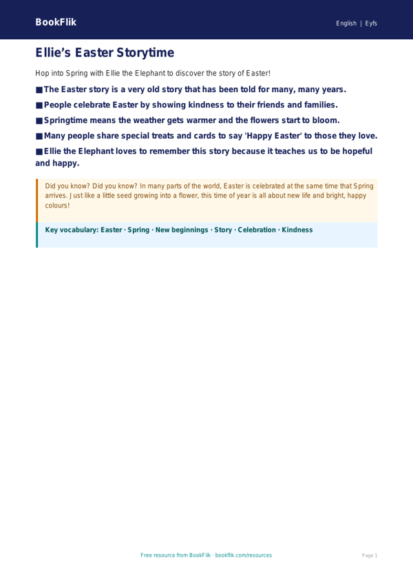 Free Easter Story Poster | Foundation | English | BookFlik worksheet preview — English Easter Story