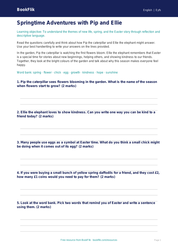 Free Easter Story Worksheet | Foundation | English | BookFlik worksheet preview — English Easter Story