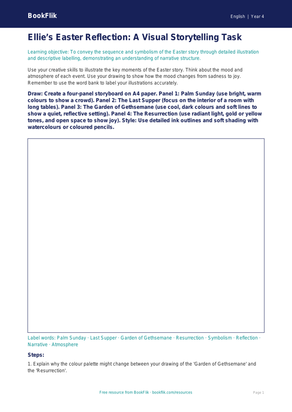 Free Easter Story Drawing Sheet | Year 4 | English | BookFlik worksheet preview — English Easter Story