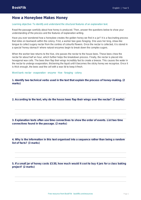 Free Explanation Texts Track Sheet | Year 5 | English | BookFlik worksheet preview — English Explanation Texts