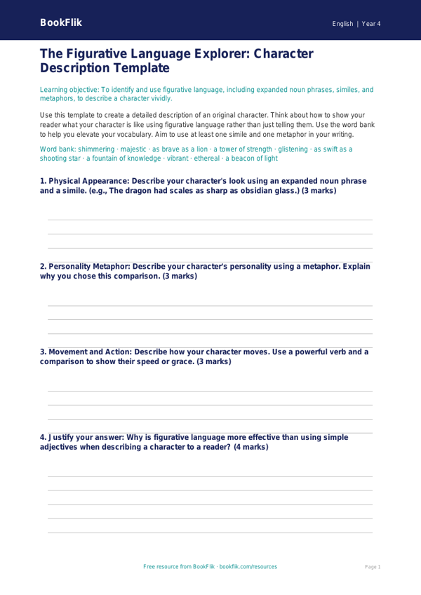 English figurative language template year 4 greater depth worksheet preview — English Figurative Language