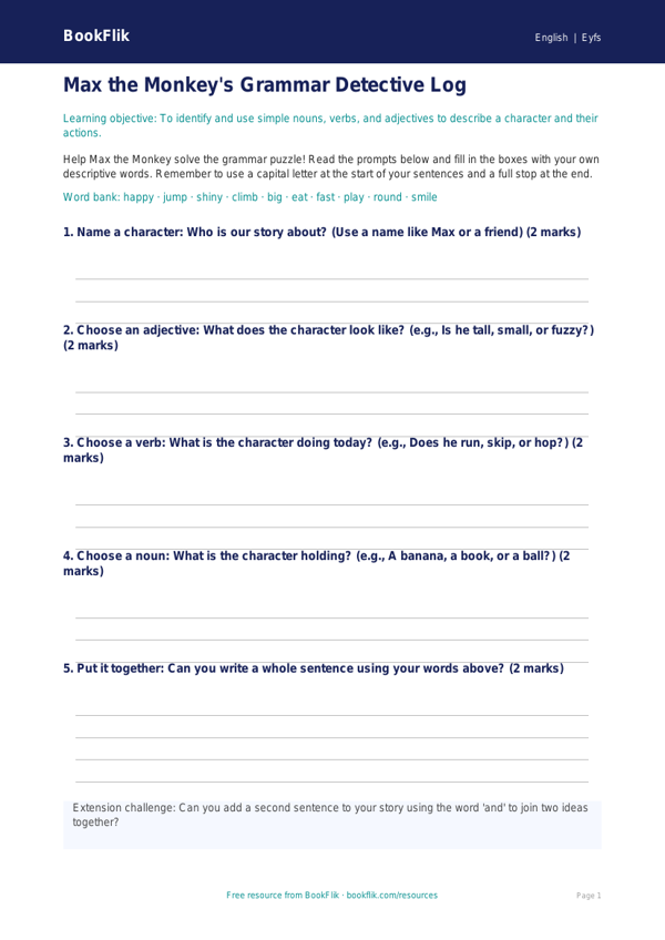Free Grammar Template | Foundation | English | BookFlik worksheet preview — English Grammar