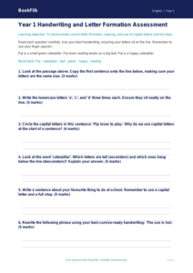Free Handwriting Assessment | Year 1 | English | BookFlik