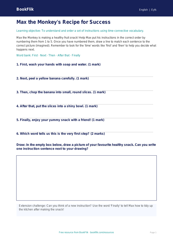 Free Instructions Activity Sheet | Foundation | English | BookFlik worksheet preview — English Instructions