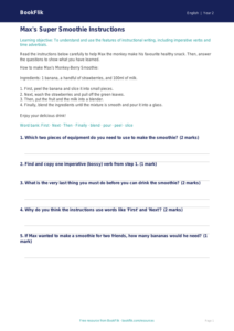 Free Instructions Track Sheet | Year 2 | English | BookFlik