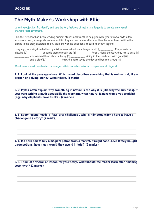 English myths and legends activity sheet year 4 core worksheet preview — English Myths And Legends