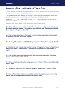 Free Myths And Legends Quiz | Year 4 | English | BookFlik