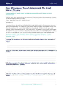 Free Newspaper Writing Assessment | Year 4 | English | BookFlik