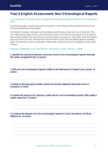English non chronological reports assessment year 4 core