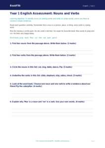 Free Nouns And Verbs Assessment | Year 1 | English | BookFlik