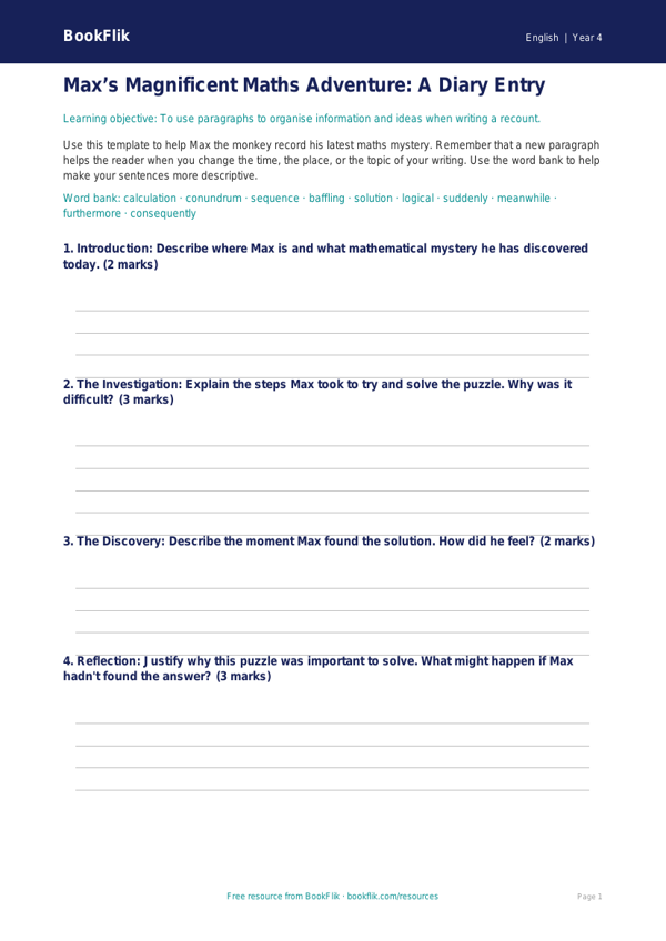 Free Paragraphs Template | Year 4 | English | BookFlik worksheet preview — English Paragraphs