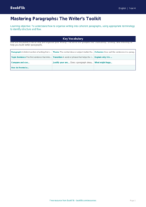Paragraphs Word Mat | Year 4 English Resources | BookFlik