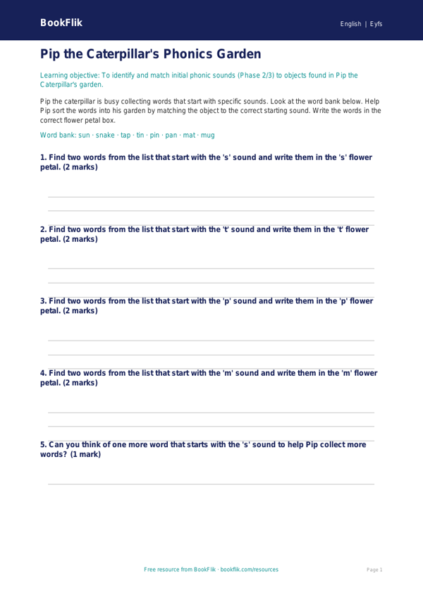 Free Phonics Activity Sheet | Foundation | English | BookFlik worksheet preview — English Phonics