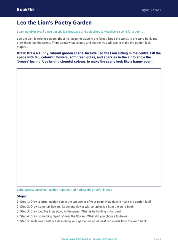 Free Poetry Drawing Sheet | Year 1 | English | BookFlik worksheet preview — English Poetry