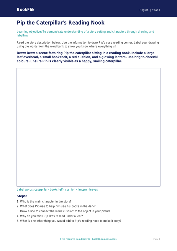 Free Reading Comprehension Drawing Sheet | Year 1 | English | BookFlik worksheet preview — English Reading Comprehension