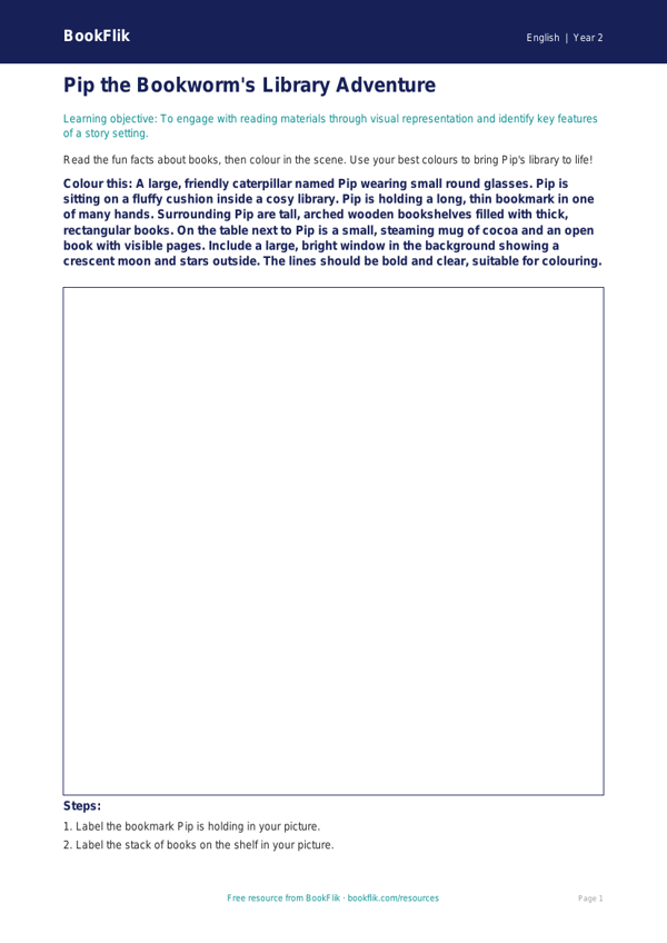 Free Reading Comprehension Colouring Page | Year 2 | English | BookFlik worksheet preview — English Reading Comprehension
