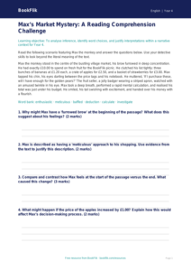 Free Reading Comprehension Worksheet | Year 4 | English | BookFlik