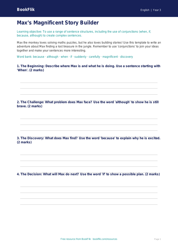 Free Sentence Structure Template | Year 3 | English | BookFlik worksheet preview — English Sentence Structure