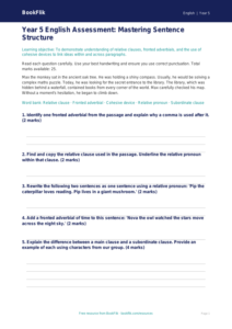 Free Sentence Structure Assessment | Year 5 | English | BookFlik