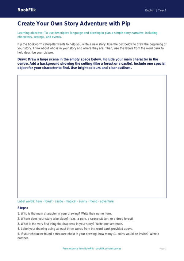 Free Stories Drawing Sheet | Year 1 | English | BookFlik worksheet preview — English Stories