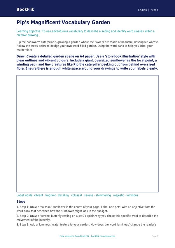 Free Vocabulary Drawing Sheet | Year 4 | English | BookFlik worksheet preview — English Vocabulary
