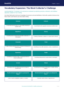 English vocabulary flashcards year 4 greater depth