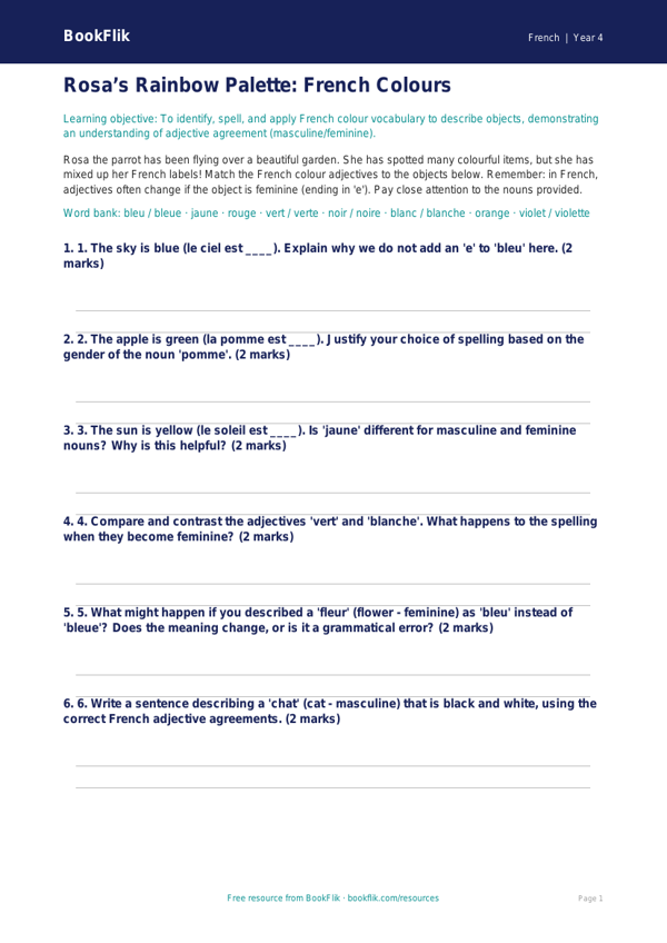 Colours Activity Sheet | Year 4 French | Australian Curriculum worksheet preview — French Colours