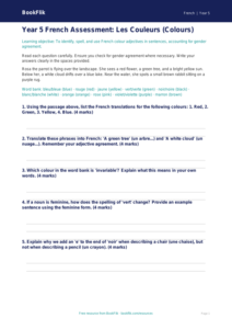 French Colours Assessment | Year 5 Australian Curriculum | BookFlik