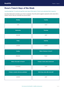 French Days of the Week Flashcards | Year 4 French Resources | BookFlik