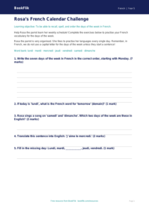 Free Days Of The Week Worksheet | Year 5 | French | BookFlik