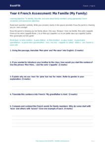 Year 4 French Family Assessment | Australian Curriculum Resources
