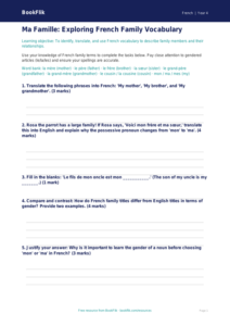 Family Worksheet Year 4 French | Free Australian Curriculum Resources