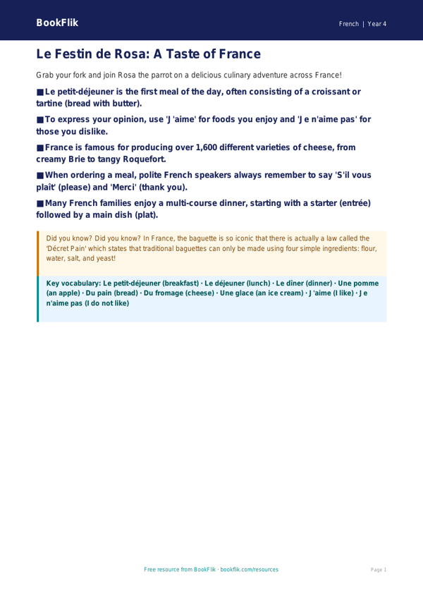 French Food Poster Activity | Year 4 | Free Australian Curriculum Resource worksheet preview — French Food