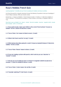 Year 4 French Hobbies Quiz | Greater Depth | Australian Curriculum