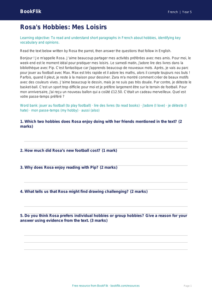 Free Hobbies Comprehension | Year 5 | French | BookFlik