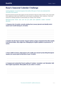 Free Months Of The Year Activity Sheet | Year 4 | French | BookFlik