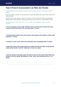 French months of the year assessment year 4 core