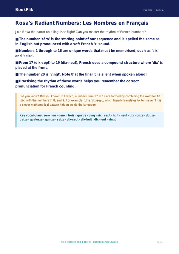 French Numbers 1-100 Poster | Year 4 Maths & French | BookFlik worksheet preview — French Numbers