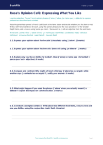 French Opinion Phrases Activity Sheet | Year 4 | Australian Curriculum