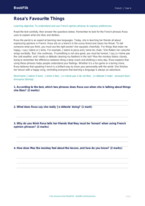 Free Opinion Phrases Comprehension | Year 4 | French | BookFlik