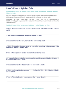 French Opinion Phrases Quiz | Year 4 Australian Curriculum | BookFlik