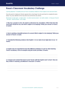 Year 4 French School Vocabulary Worksheet | Free Australian Curriculum Resource