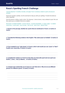 Year 4 French Sports Assessment | Greater Depth | BookFlik
