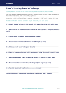 Sports Quiz Year 4 Free | French Language Activity | BookFlik