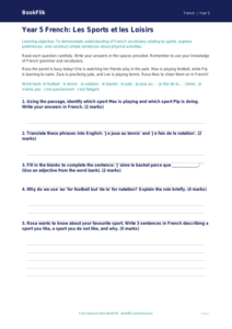 Year 5 French Sports Assessment | Free Australian Curriculum Resources