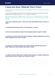 Year 4 Telling the Time in French Worksheet | Australian Curriculum