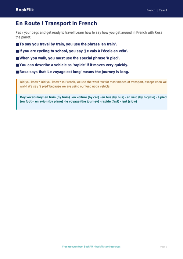 French Transport Vocabulary Poster | Year 4 Australian Curriculum worksheet preview — French Transport