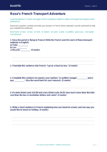 French Transport Worksheet for Year 5 | Australian Curriculum | BookFlik