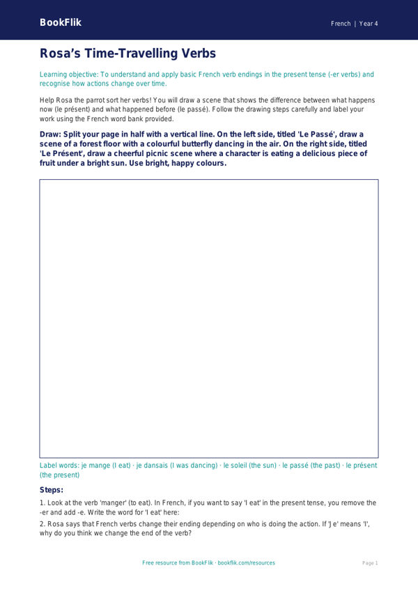 Free Verbs And Tenses Drawing Sheet | Year 4 | French | BookFlik worksheet preview — French Verbs And Tenses